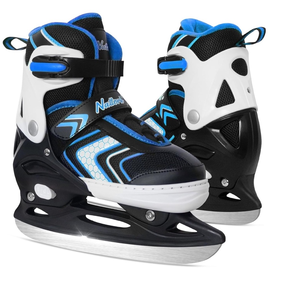 Blue and Black Ice Skates